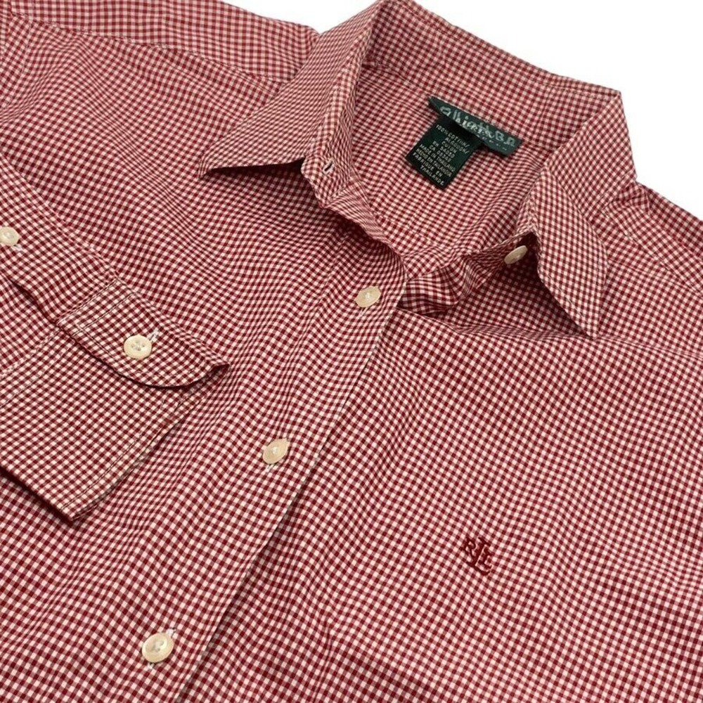 Lauren Ralph Lauren Men's LS Button Down Shirt Red/White Check Plaid Sz 16